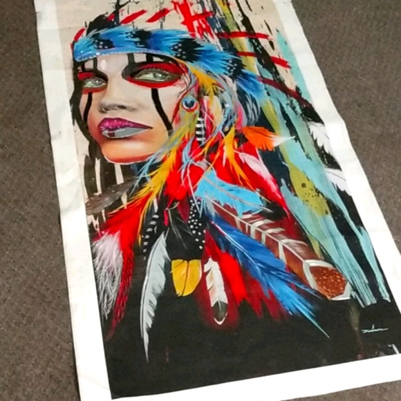 Women with Feather Headdress Print on Canvas - Picture 1 of 5